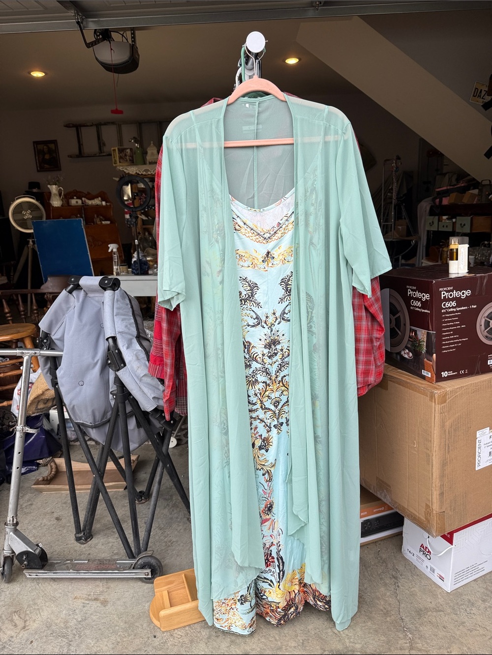& Other Stories Mint Green and Floral Maxi Dress with Sheer Duster